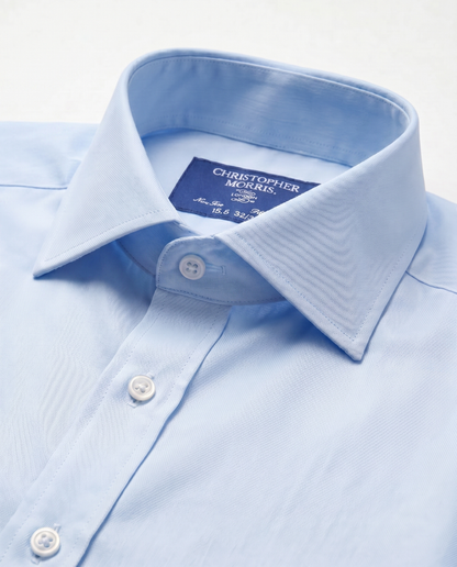 Christopher Morris Solid Powder Blue Classic Fit Spread Collar Non-Iron Barrel Cuff Cotton Dress Shirt