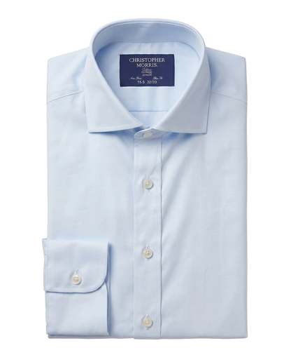 Christopher Morris Solid Powder Blue Slim Fit Spread Collar Non-Iron Barrel Cuff Cotton Dress Shirt