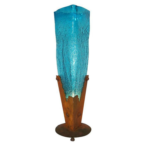 Crackled Triangle Glass Vase w/Iron Base Lamp