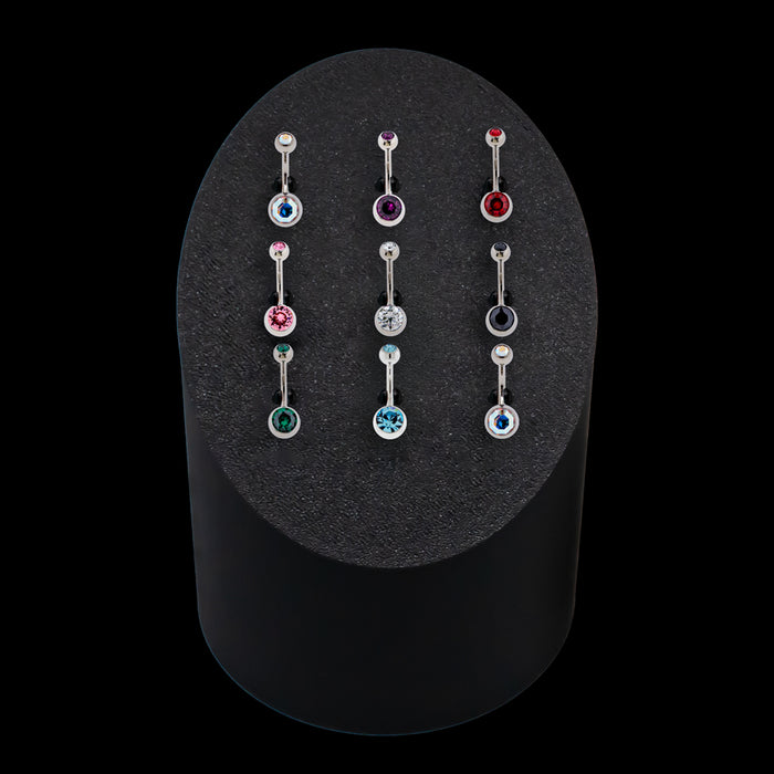 Cylinder Tower Clip Display w/ Bezel Set Navel Jewelry - Khrysos Jewelry