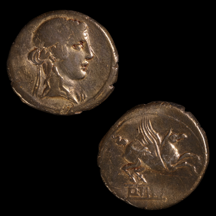 Denarius, Roman Republic, Liber & Pegasus - 90 BCE - Roman Republic - Auction 9/6/23