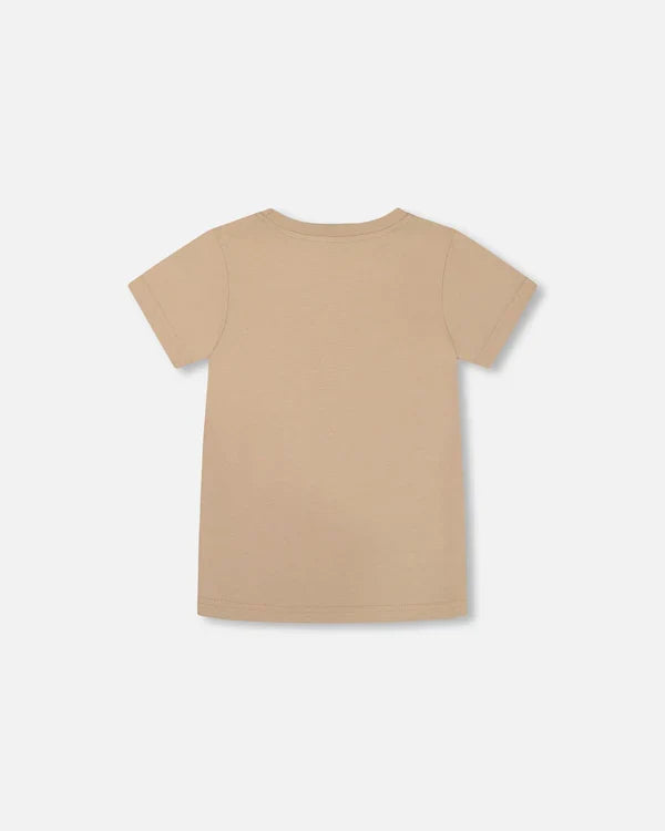 Deux Par Deux Organic Cotton Graphic Tee - Black Panda On Beige Background