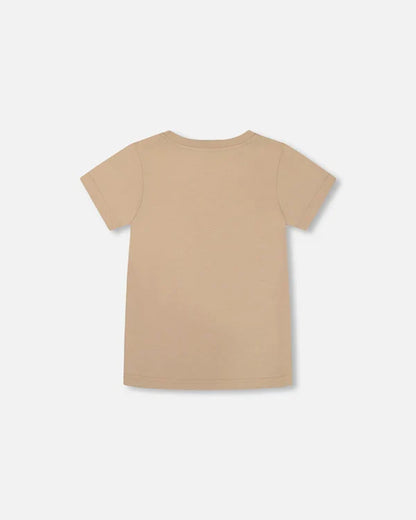 Deux Par Deux Organic Cotton Graphic Tee - Black Panda On Beige Background