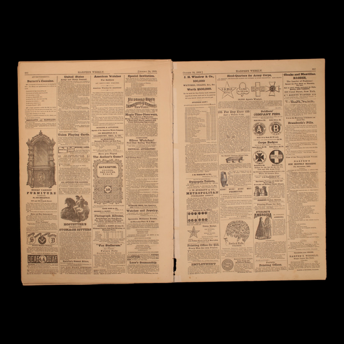 Harper's Weekly — Gen. Burnside Cover, "The Life of a Spy" Engraving, "Honor the Brave" Centerfold