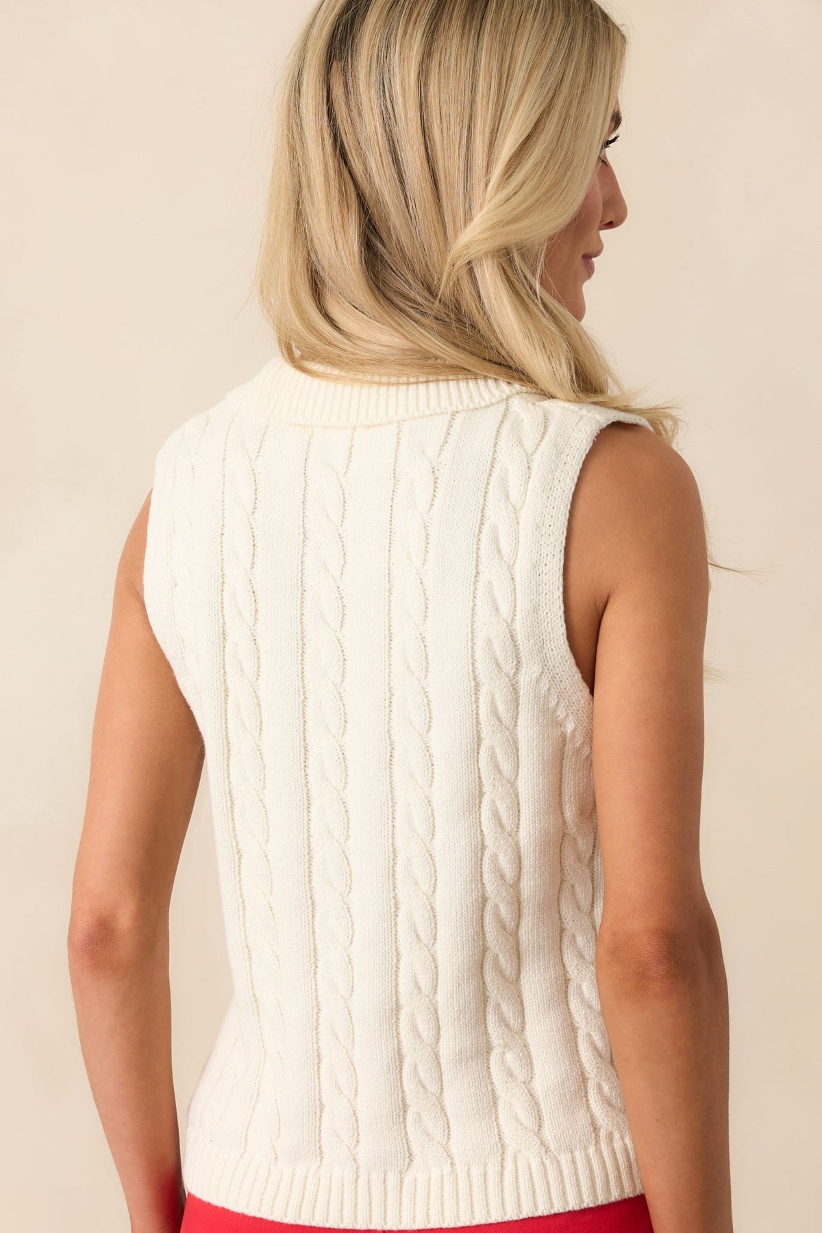 In No Particular Order Ivory Cotton Cable Knit Sweater Vest