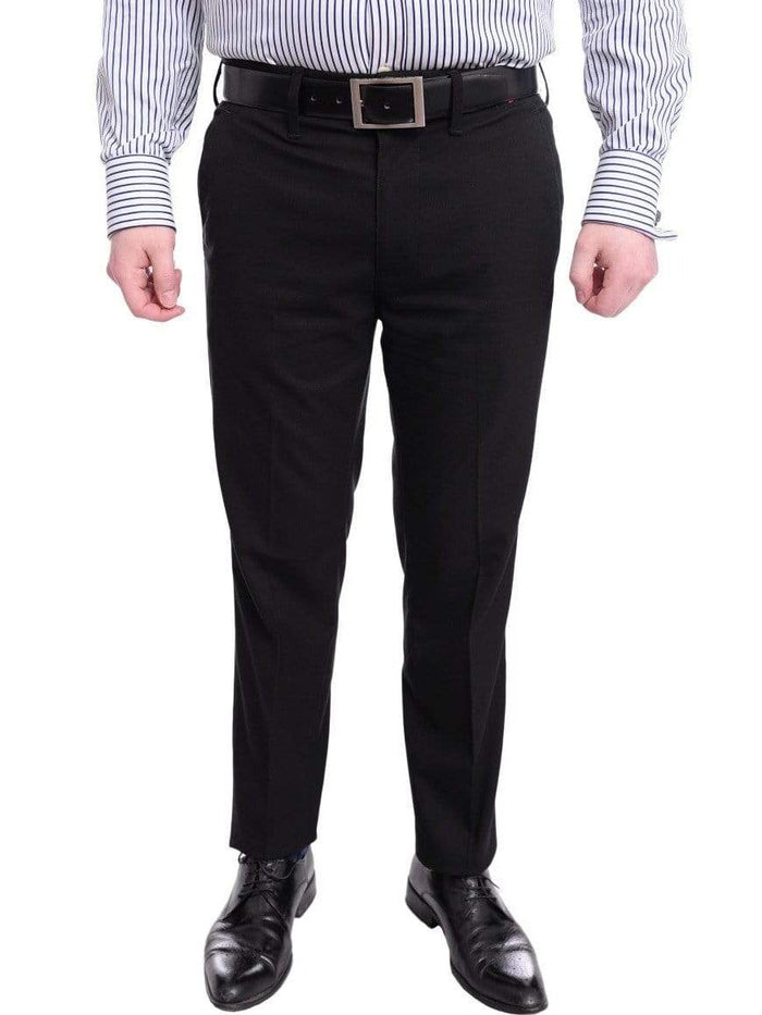 Mazari PANTS 28 / 30 / 28X30 Mazari Slim Fit Solid Black Flat Front Washable Stretch Dress Pants
