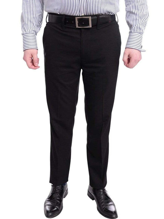 Mazari PANTS 28 / 30 / 28X30 Mazari Slim Fit Solid Black Flat Front Washable Stretch Dress Pants