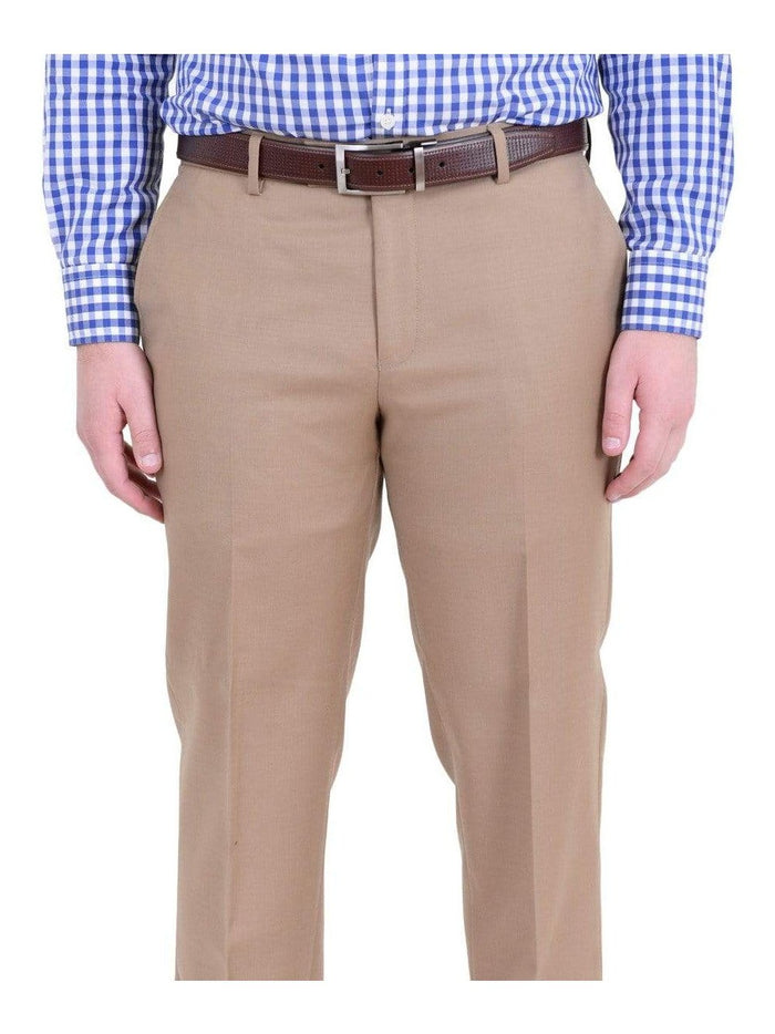 Label M PANTS 44W Mens Classic Fit Solid Tan Flat Front Wool Dress Pants