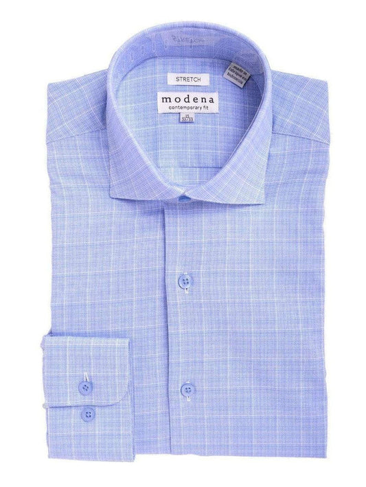 Modena SHIRTS 15 / 32/33 Mens Slim Fit Blue & White Plaid Spread Collar Cotton Blend Dress Shirt
