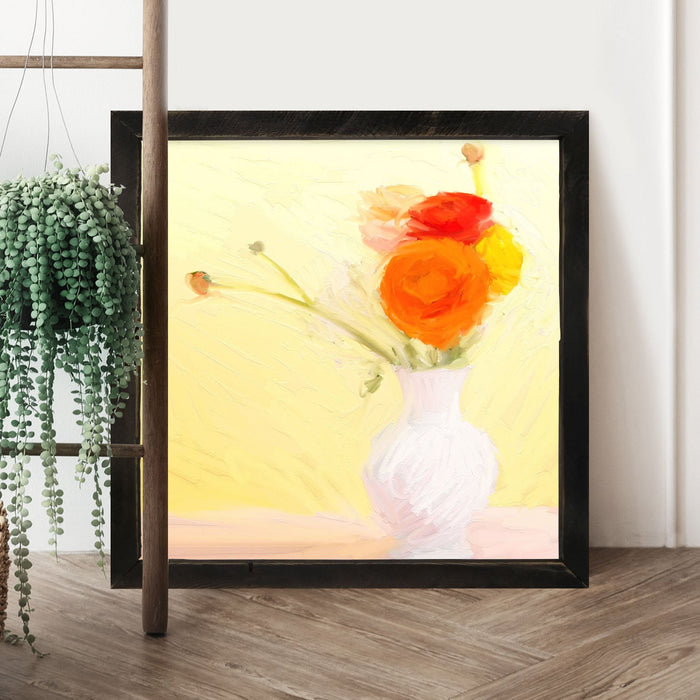 Orange Ranunculus in White Vase