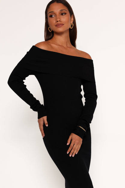 Archie Off the Shoulder Midi Dress - Black