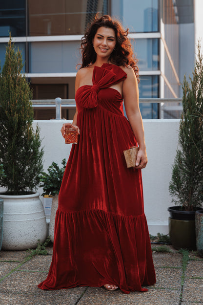 Betina Bow Front Maxi Dress - Red Velvet