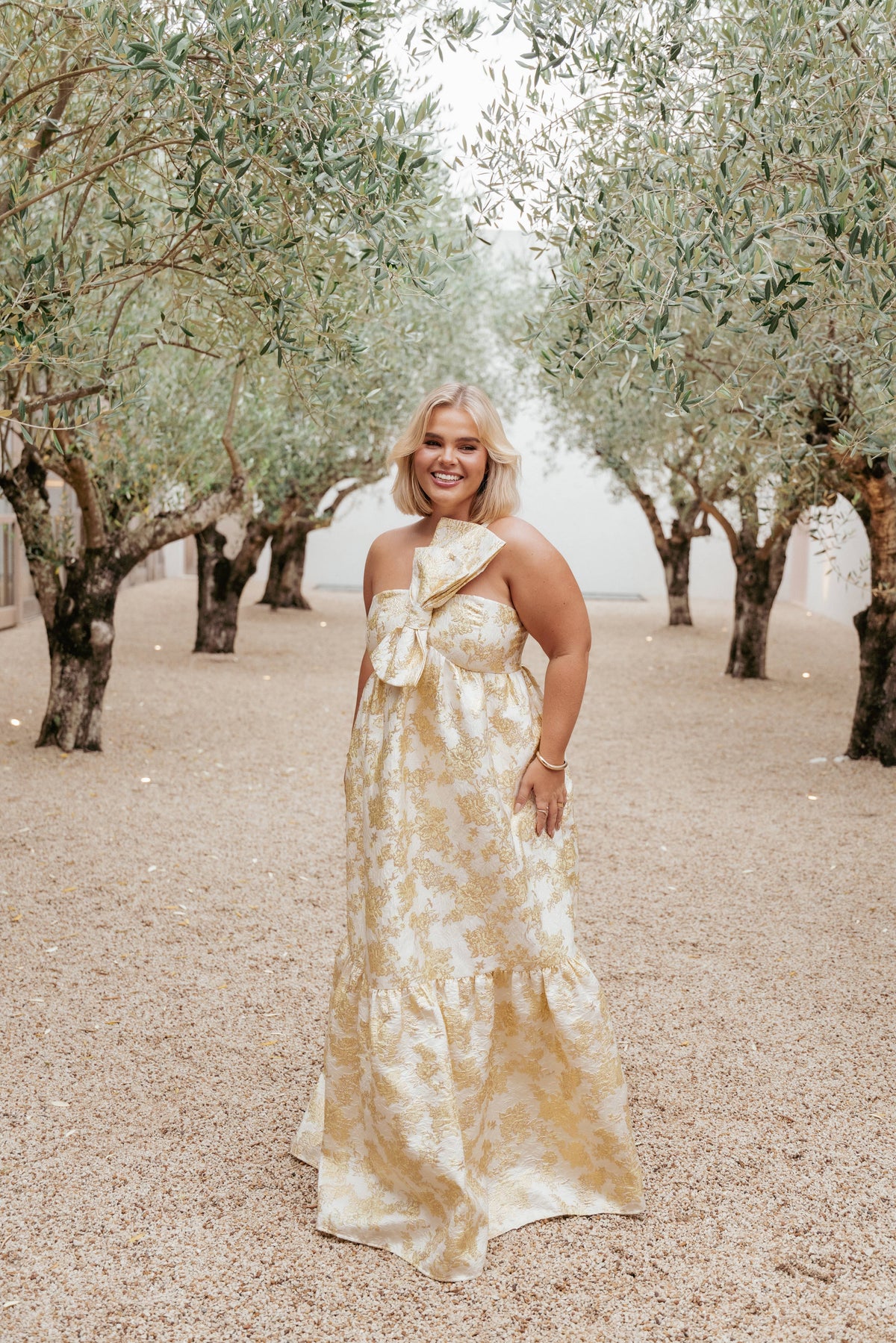 Betina Bow Front Maxi Dress - Yellow Brocade