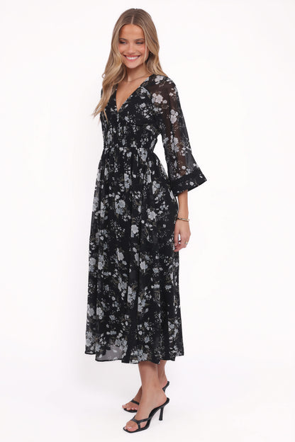 Mavis Long Sleeve Maxi Dress - Black Floral