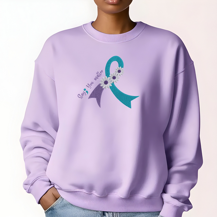 Suicide Prevention Awareness Ribbon Daisy Embroidered Crewneck Sweatshirt