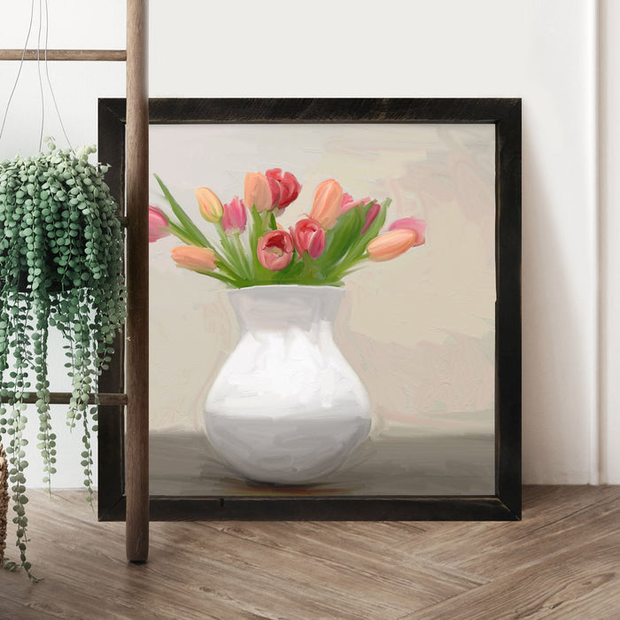 Tulips in White Vase