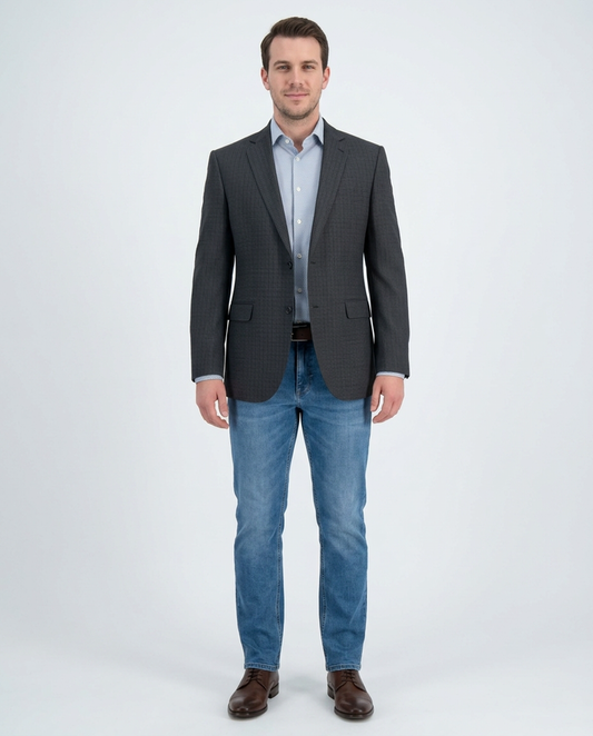 Zanetti Modern Fit Navy Blue Check Two Button Wool Blazer Sportcoat - The Suit Depot
