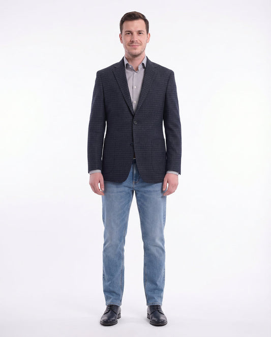 Zanetti Modern Fit Navy Blue Textured Wool Blazer Sportcoat With Patch Pockets - The Suit Depot